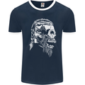 Tribal Viking Skull Mens Ringer T-Shirt FotL Navy Blue/White