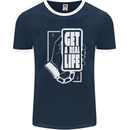Get a Real Life Antisocial Phone Addict Mens Ringer T-Shirt FotL Navy Blue/White