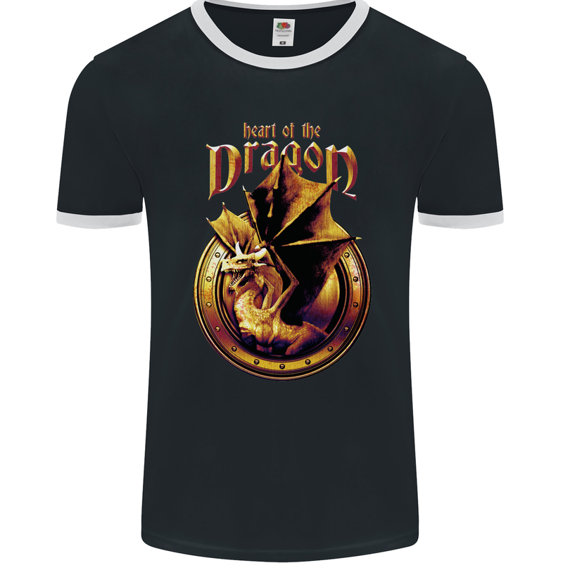 Heart of the Dragon Fantasy Mens Ringer T-Shirt FotL Black/White