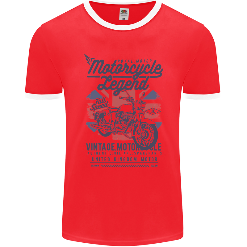 Motorcycle Legend Biker Motorcycle Chopper Mens Ringer T-Shirt FotL Red/White