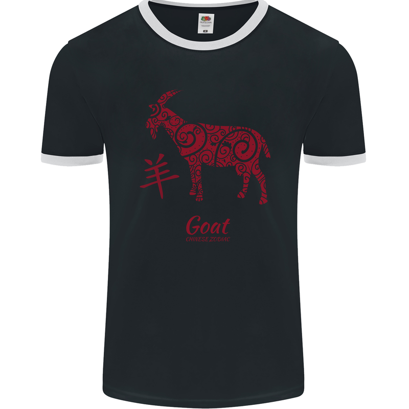 Chinese Zodiac Shengxiao Year of the Goat Mens Ringer T-Shirt FotL Black/White