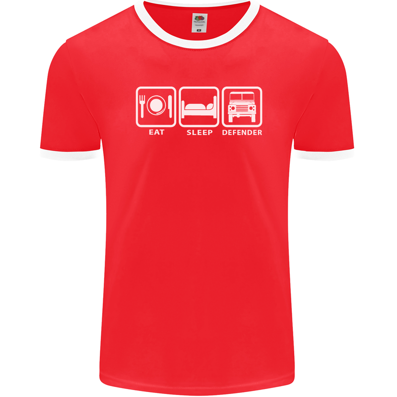 Eat Sleep 4X4 Off Road Roading Car Mens Ringer T-Shirt FotL Red/White