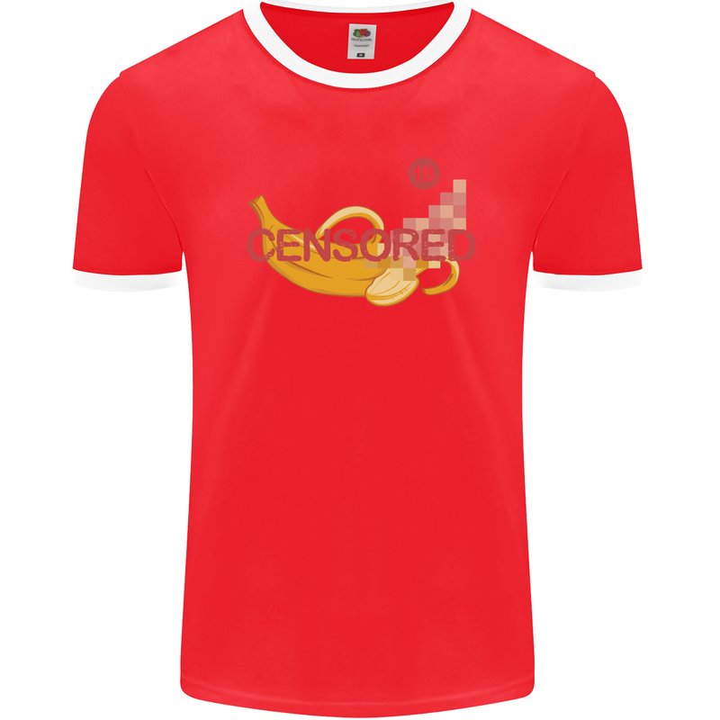 Censored Banana Funny Rude Sexy Mens Ringer T-Shirt FotL Red/White