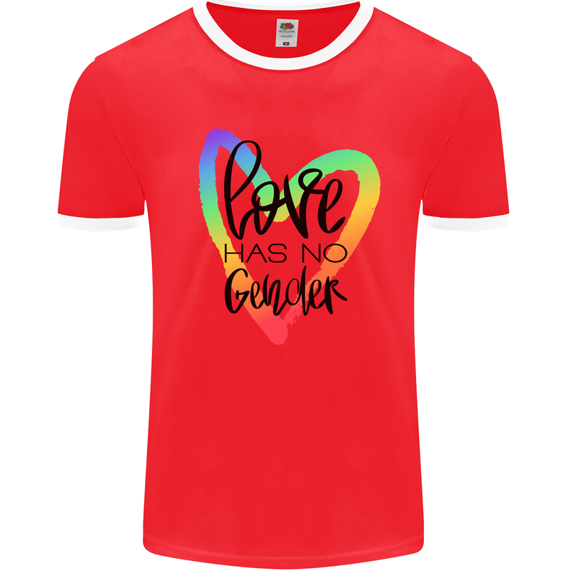 LGBT Love Has No Gender Gay Pride Day Mens White Ringer T-Shirt Red/White