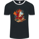 A Book Reading Dragon Bookworm Fantasy Mens Ringer T-Shirt FotL Black/White