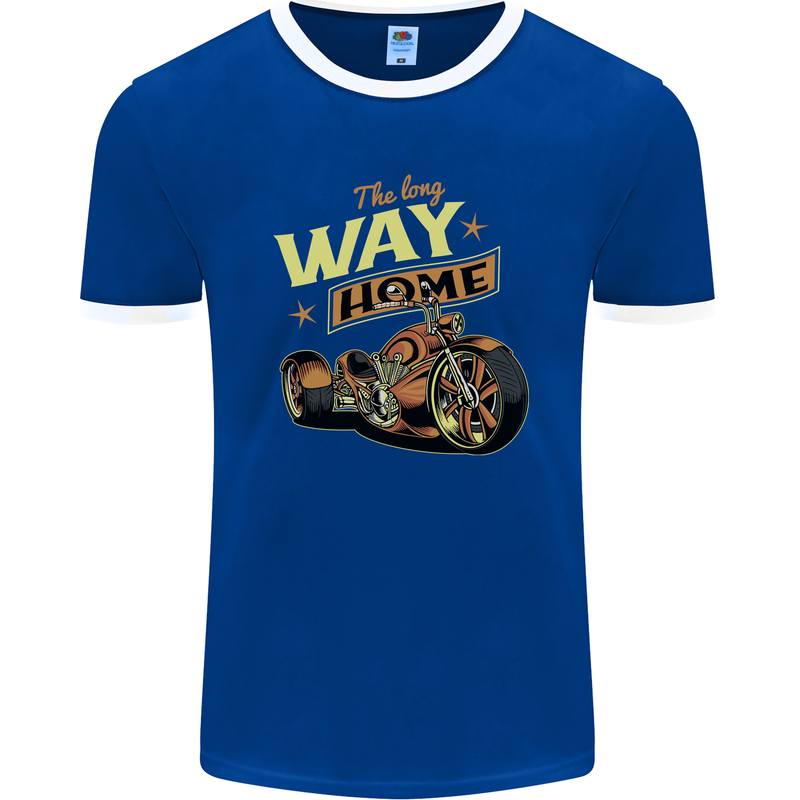 Long Way Home Motorcycle Chopper Biker Mens Ringer T-Shirt FotL Royal Blue/White