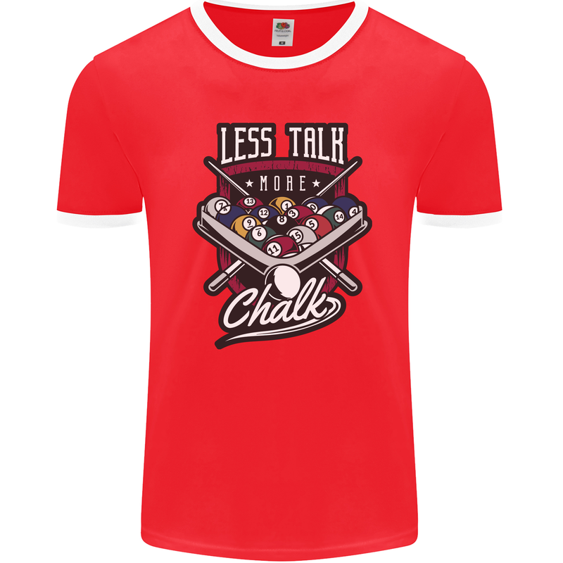 Less Talk More Chalk Funny 9-Ball Pool Mens Ringer T-Shirt FotL Red/White