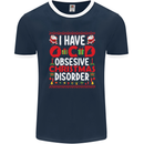 Christmas OCD Funny Xmas Mens Ringer T-Shirt FotL Navy Blue/White