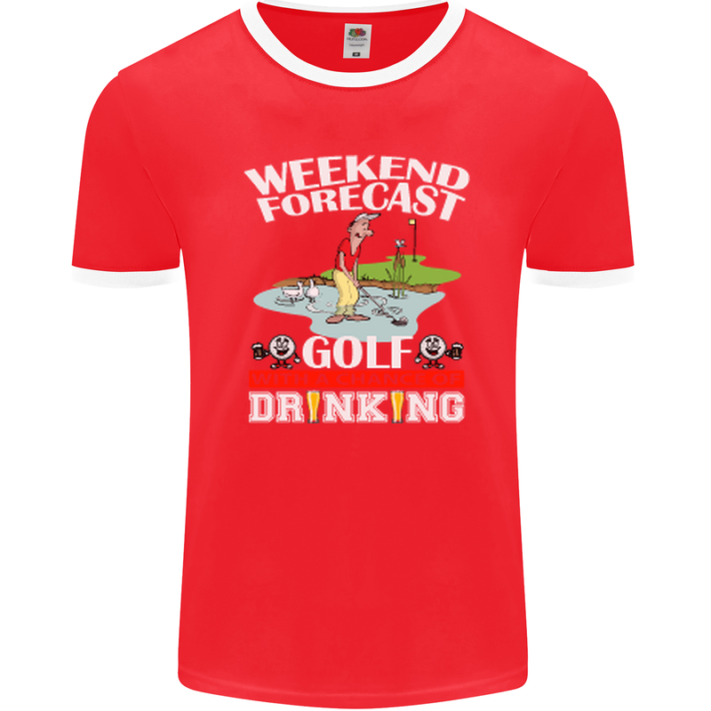 Golf Weekend Golfer Alcohol Beer Funny Mens Ringer T-Shirt FotL Red/White