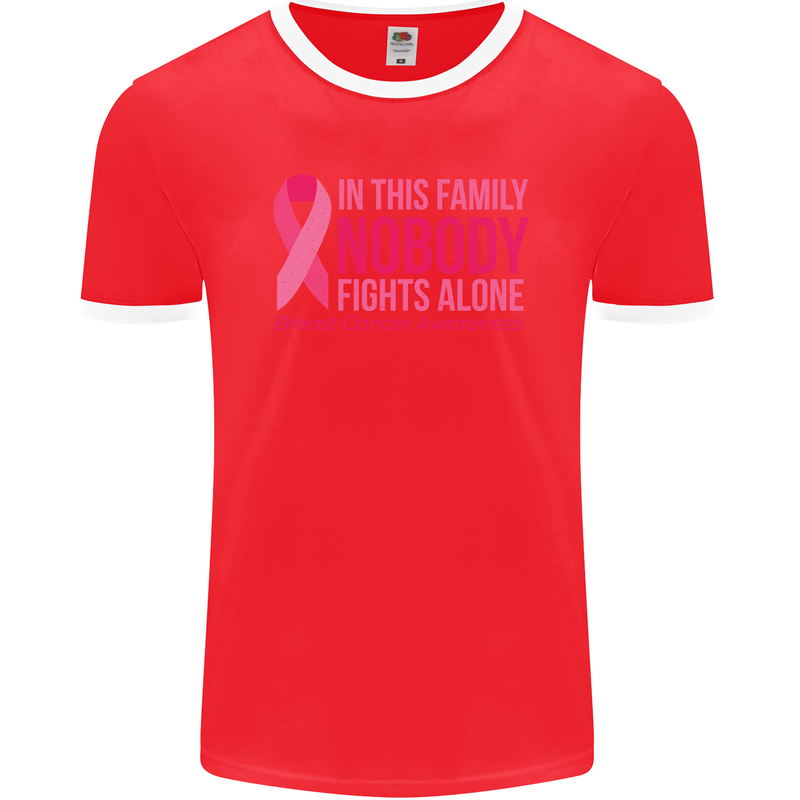 Breast Cancer Awareness Nobody Fights Alone Mens Ringer T-Shirt FotL Red/White