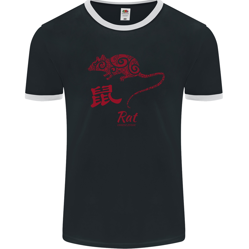 Chinese Zodiac Shengxiao Year of the Rat Mens Ringer T-Shirt FotL Black/White