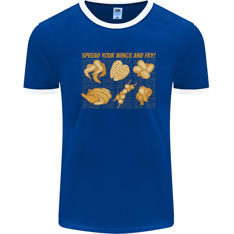 Funny Chicken Humour Chef BBQ Food Cook Mens Ringer T-Shirt Royal Blue/White