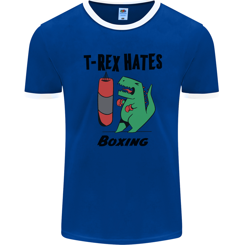 T-Rex Hates Boxing Funny Boxer MMA Sport Mens Ringer T-Shirt FotL Royal Blue/White