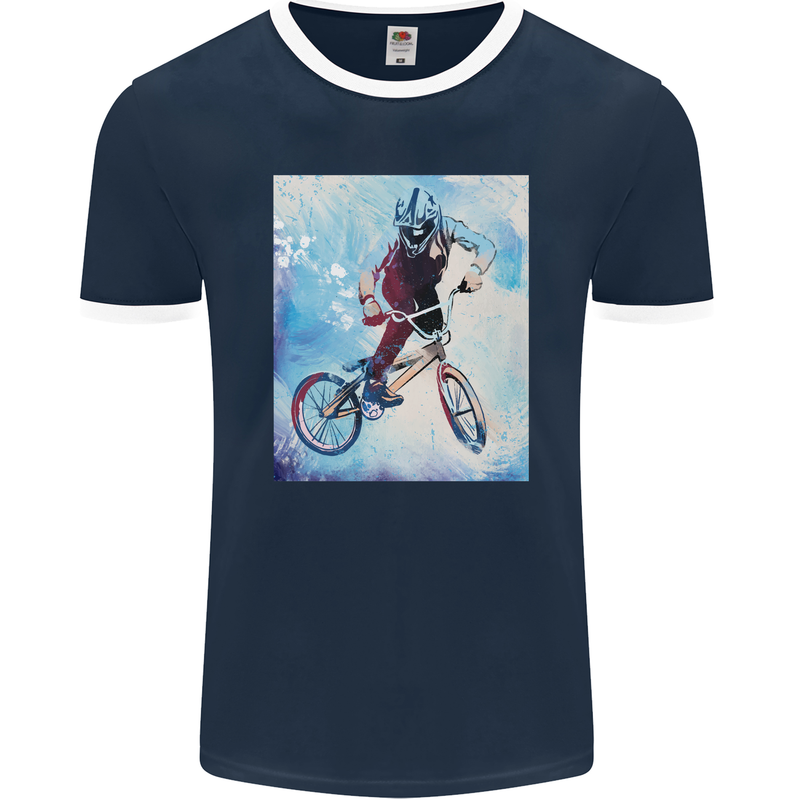 A Cool BMX Design Mens Ringer T-Shirt FotL Navy Blue/White