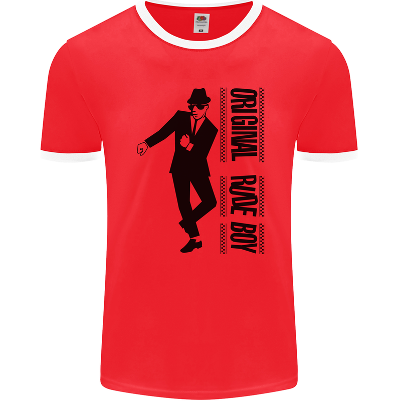Original Rude Boy 2Tone 2 Tone SKA Mens Ringer T-Shirt FotL Red/White