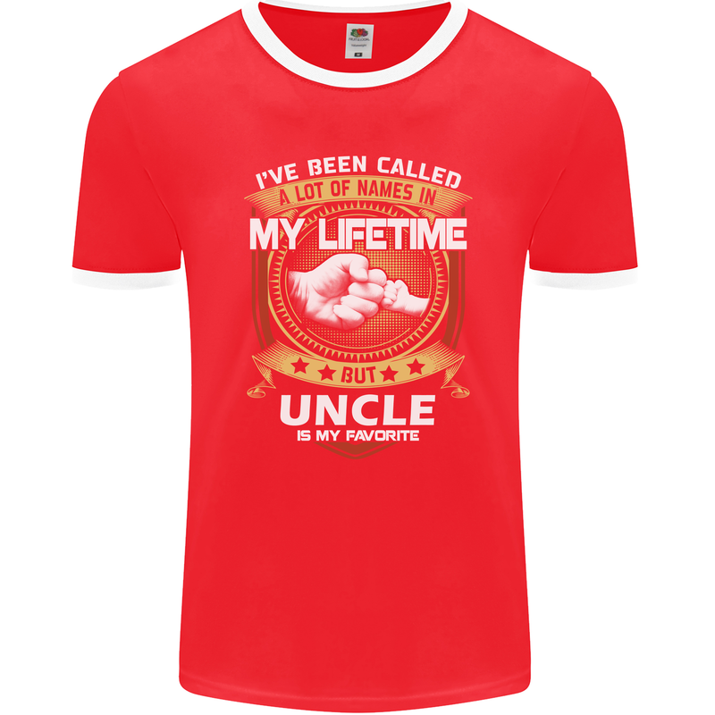 Uncle Is My Favourite Funny Fathers Day Mens Ringer T-Shirt FotL Red/White