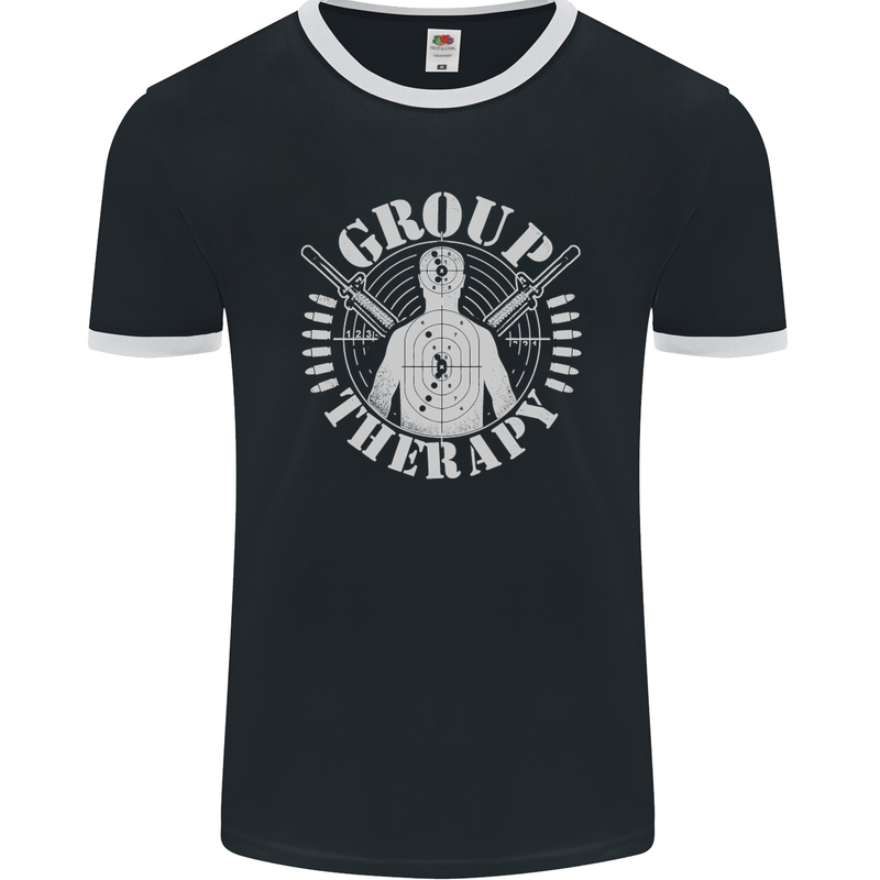 Group Therapy Shooting Hunting Rifle Funny Mens Ringer T-Shirt FotL Black/White