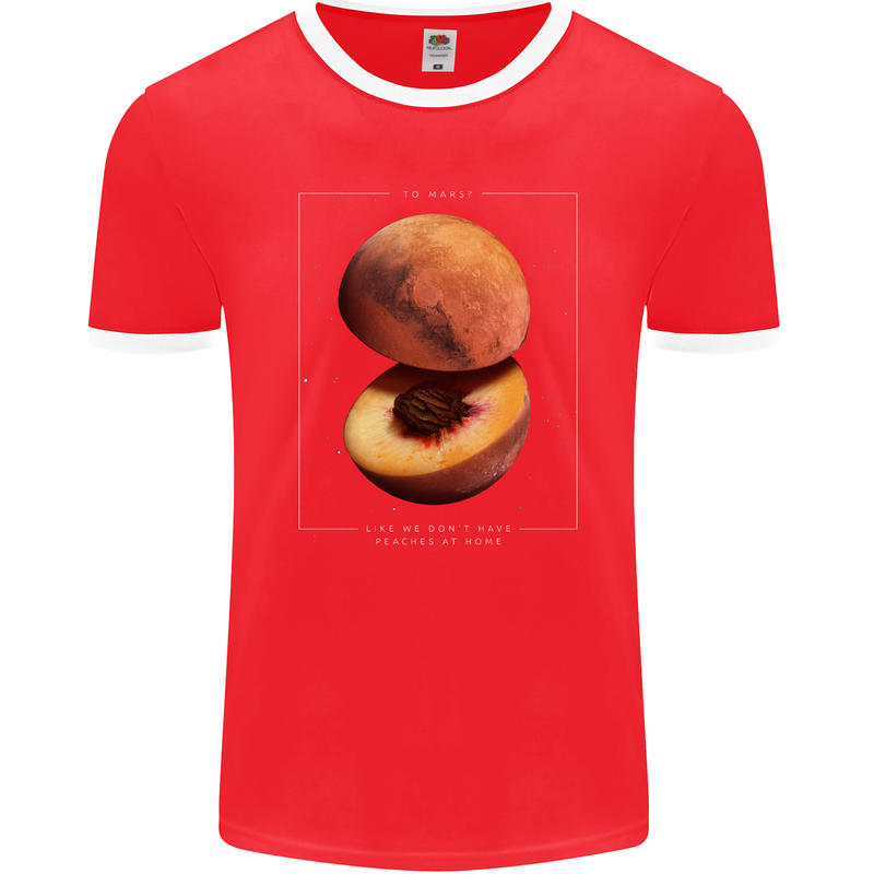 To Mars Peaches Space Planets Cosmos Mens Ringer T-Shirt FotL Red/White