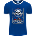 Motorcycle Road Race Biker Motorbike Skull Mens Ringer T-Shirt FotL Royal Blue/White