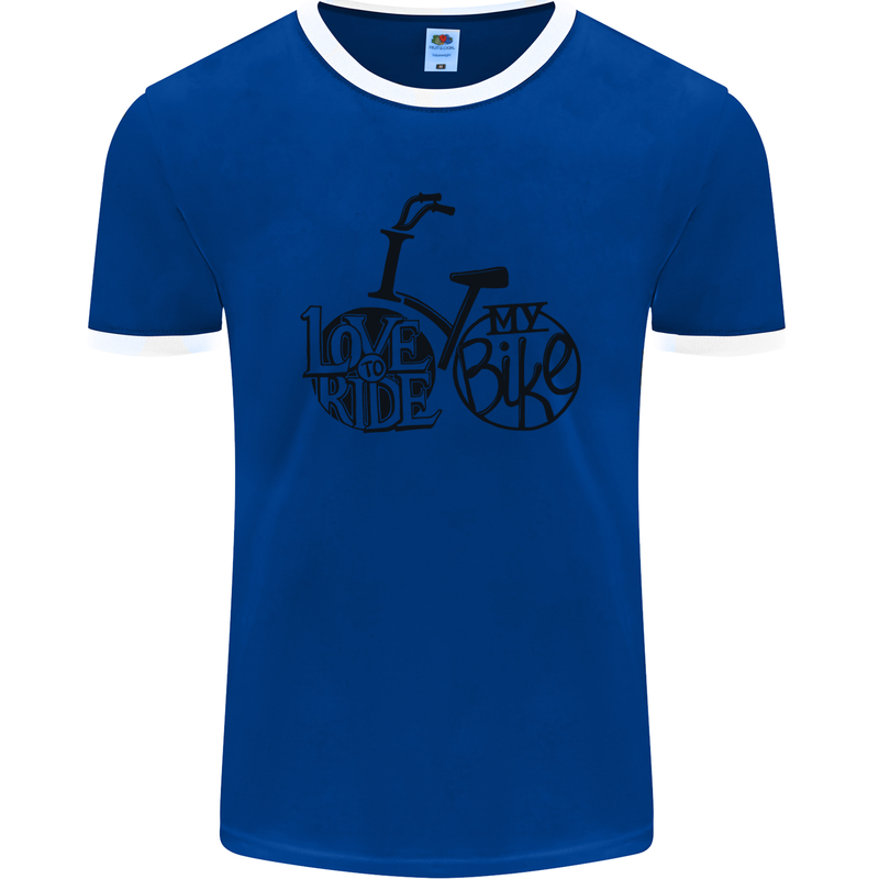 I Love to Ride My Bike Cycling Funny Mens Ringer T-Shirt FotL Royal Blue/White