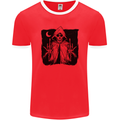 Grim Reaper Finger Flip Skull Biker Funny Mens Ringer T-Shirt FotL Red/White