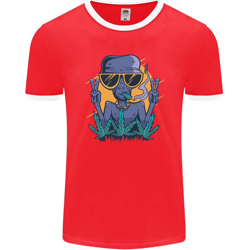 An Alien Smoking Weed Funny Drug Culture Mens Ringer T-Shirt FotL Red/White