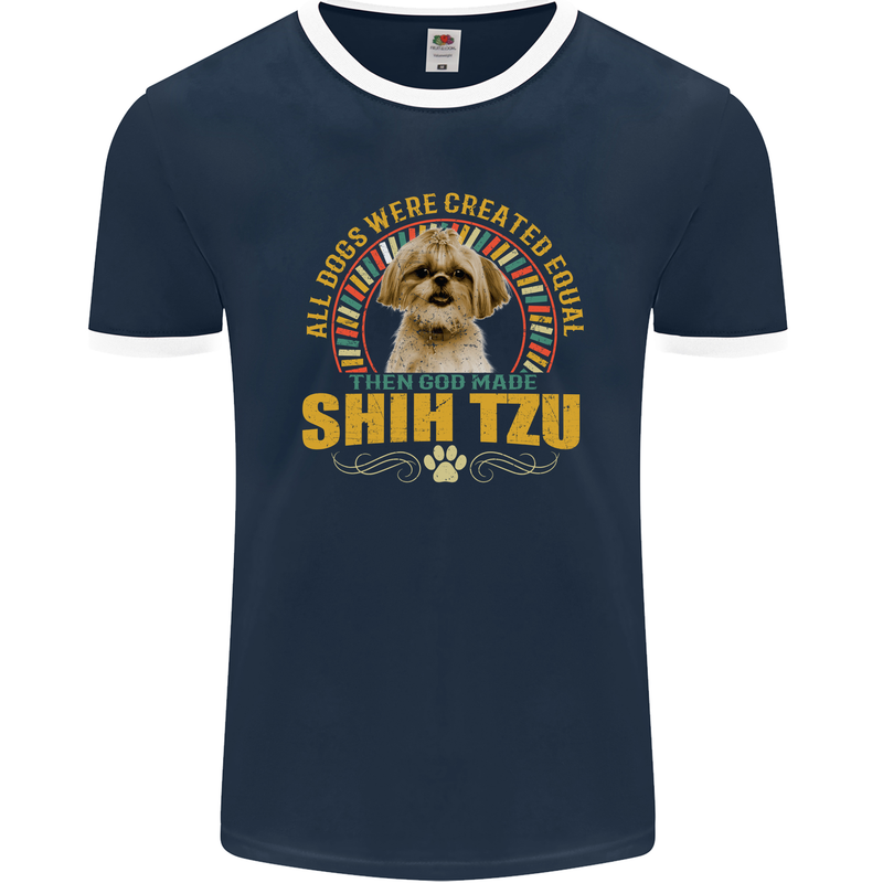 A Shih Tzu Dog Mens Ringer T-Shirt FotL Navy Blue/White