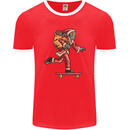 Funny Santa Clause Alien on a Skateboard Mens Ringer T-Shirt FotL Red/White