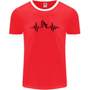 Cricket Pulse Cricketer Cricketing ECG Mens Ringer T-Shirt FotL Red/White