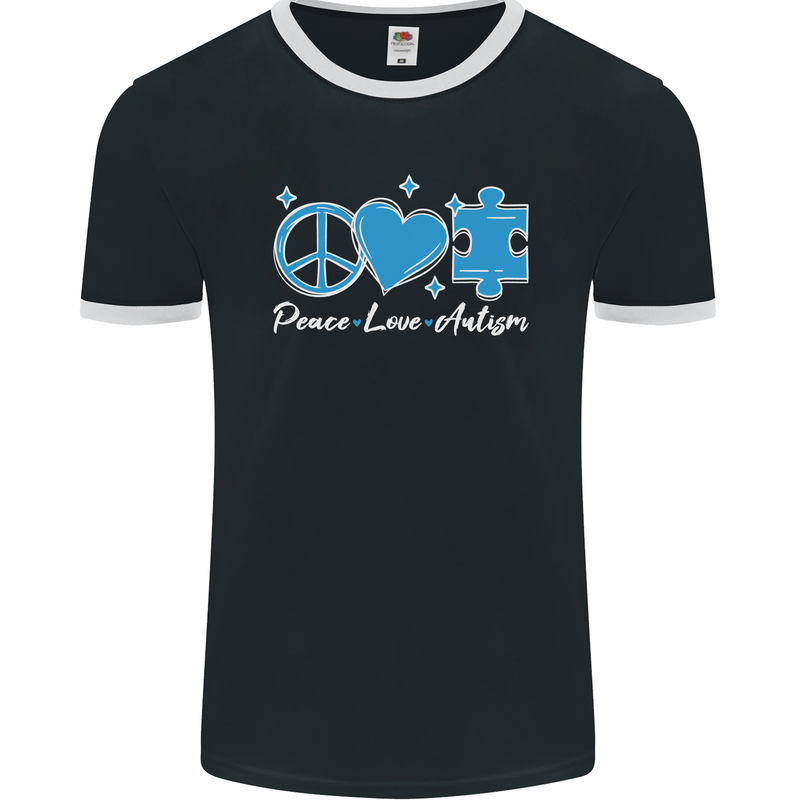 Peace Autism Austistic Mens Ringer T-Shirt FotL Black/White