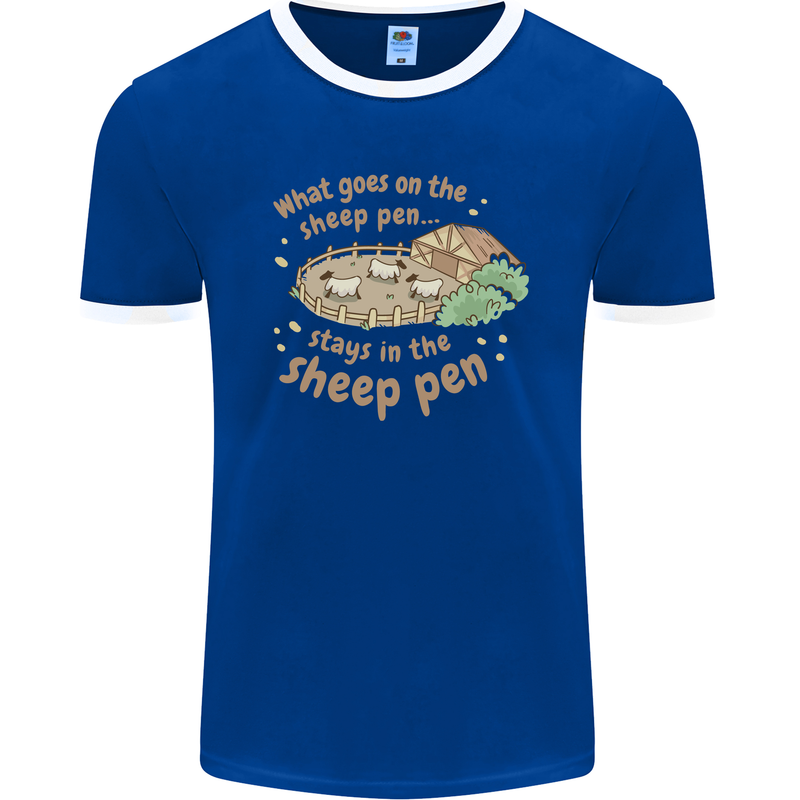 What Goes On In the Sheep Pen Farming Mens Ringer T-Shirt FotL Royal Blue/White