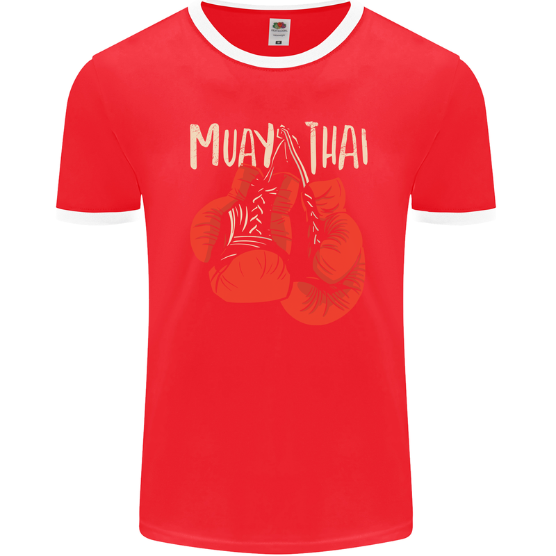 Muay Thai Boxing Gloves MMA Mens Ringer T-Shirt FotL Red/White