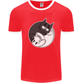 Cat and Dog Yin Yang Mens Ringer T-Shirt FotL Red/White