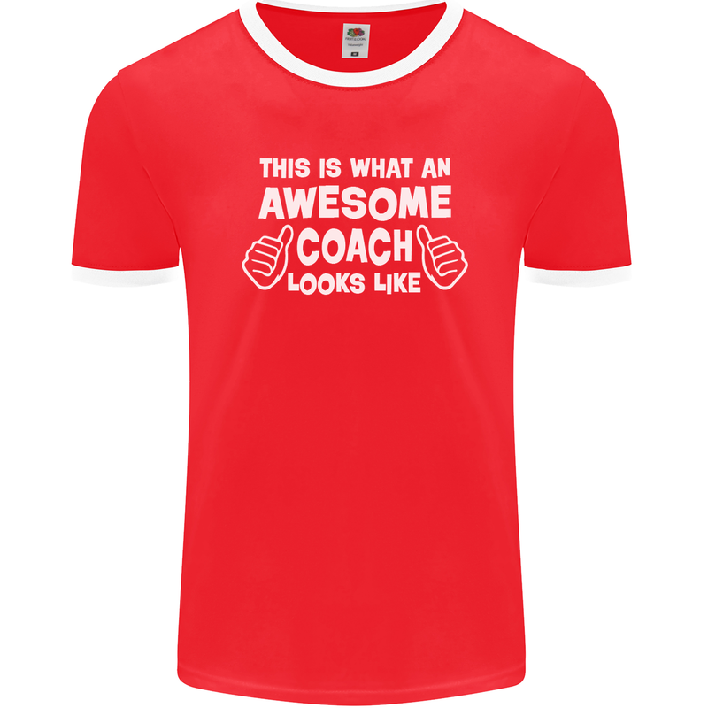 Awesome Coach Rugby Football Tennis Mens Ringer T-Shirt FotL Red/White