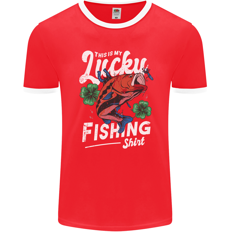 This Is My Lucky Fishing Funny Fisherman Mens Ringer T-Shirt FotL Red/White