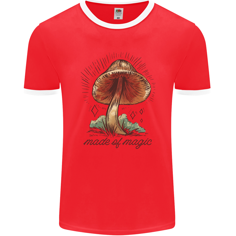 Made of Magic Mushrooms LSD Trippy Mens Ringer T-Shirt FotL Red/White