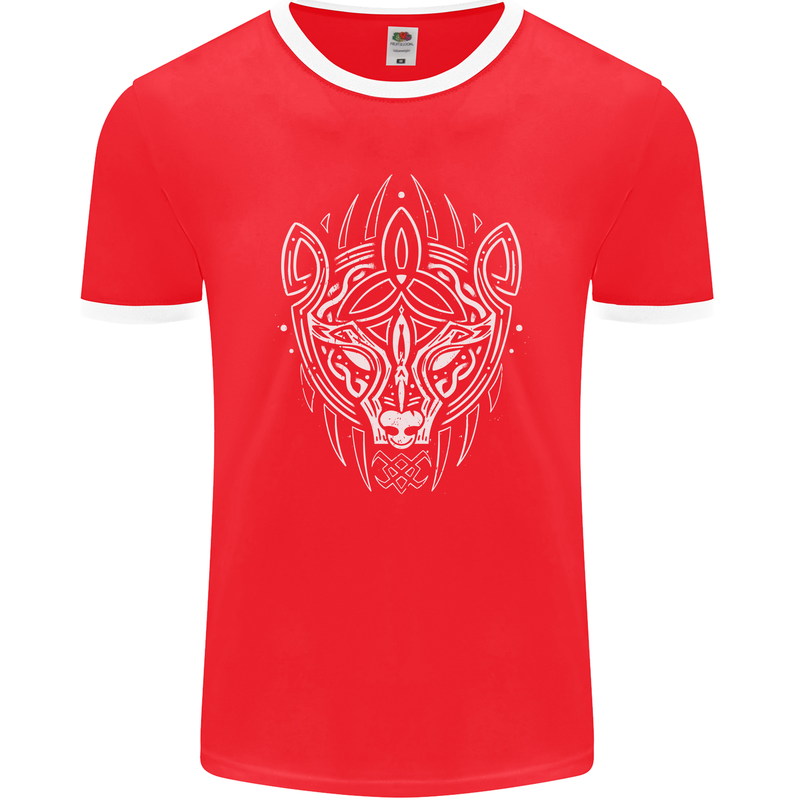 Viking Bear Symbols With Valknut Symbol Mens Ringer T-Shirt FotL Red/White