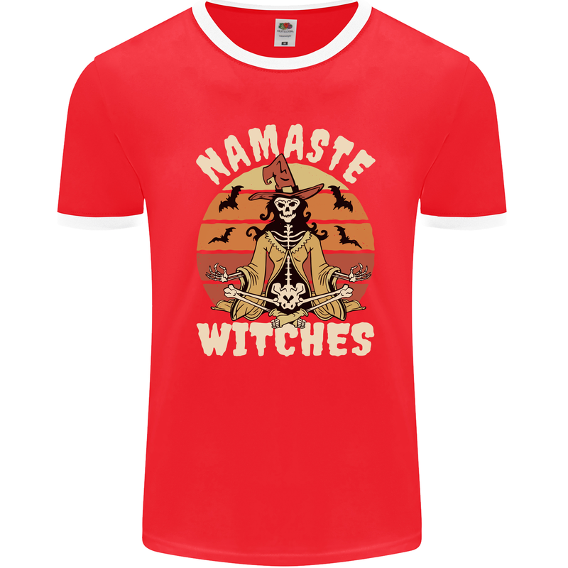 Namaste Witches Funny Halloween Mens Ringer T-Shirt FotL Red/White