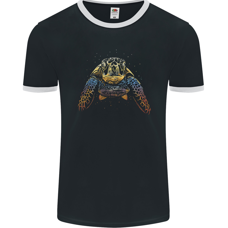 A Colourful Turtle Animals Ecology Ocean Mens Ringer T-Shirt FotL Black/White