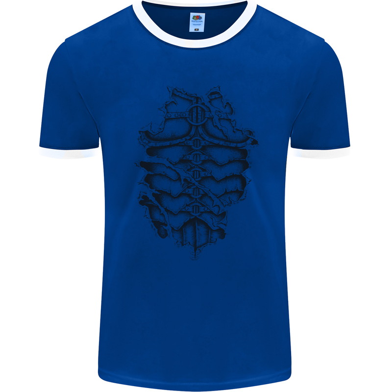 Roman Armour Fancy Dress Warrior Gym MMA Mens Ringer T-Shirt FotL Royal Blue/White