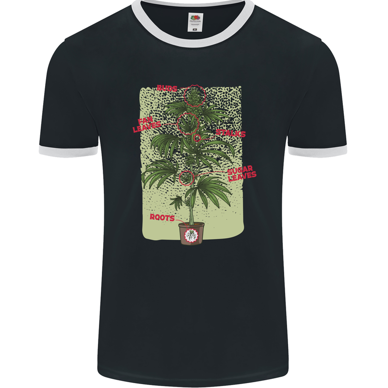 Weed Plant Cannabis Bud Drugs Marijuana Mens Ringer T-Shirt FotL Black/White