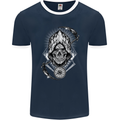 Grim Reaper Time Biker Skull Rock Music Mens Ringer T-Shirt FotL Navy Blue/White