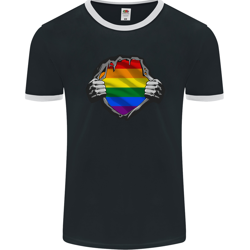 LGBT Rainbow Colours Pride Awareness Day Mens Ringer T-Shirt FotL Black/White