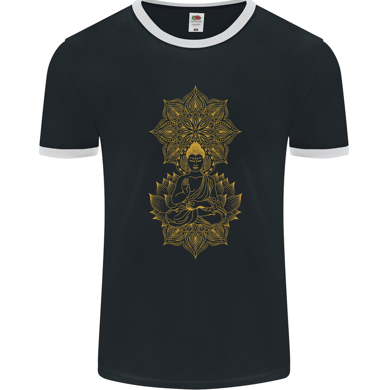 Mandala Buddha Art Mens Ringer T-Shirt FotL Black/White