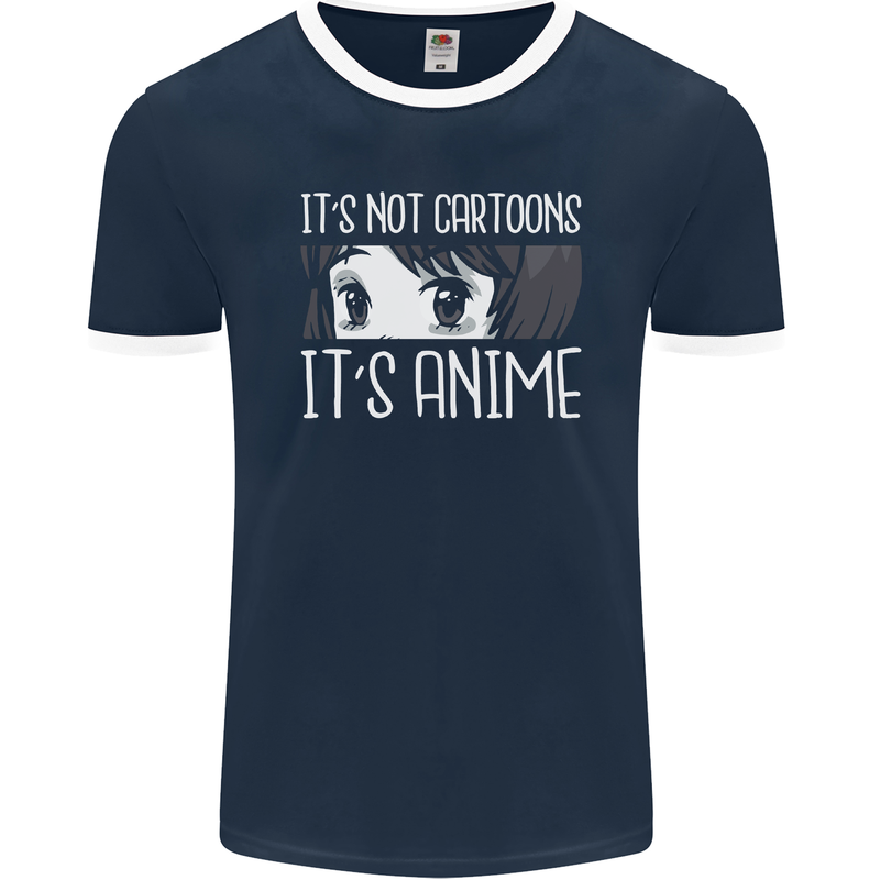 It's Anime Not Cartoons Mens Ringer T-Shirt FotL Navy Blue/White