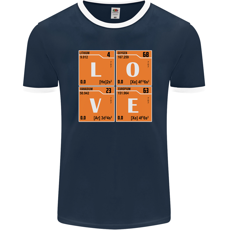 Love Periodic Table Chemistry Geek Funny Mens Ringer T-Shirt FotL Navy Blue/White