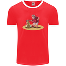 Christmas Beach Santa Clause & Snowman Mens Ringer T-Shirt FotL Red/White