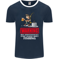 Start Talking About Fishing Funny Fisherman Mens Ringer T-Shirt FotL Navy Blue/White