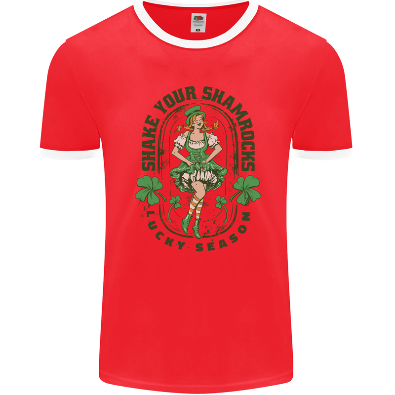 St Patricks Day Shake Your Shamrocks Mens Ringer T-Shirt FotL Red/White