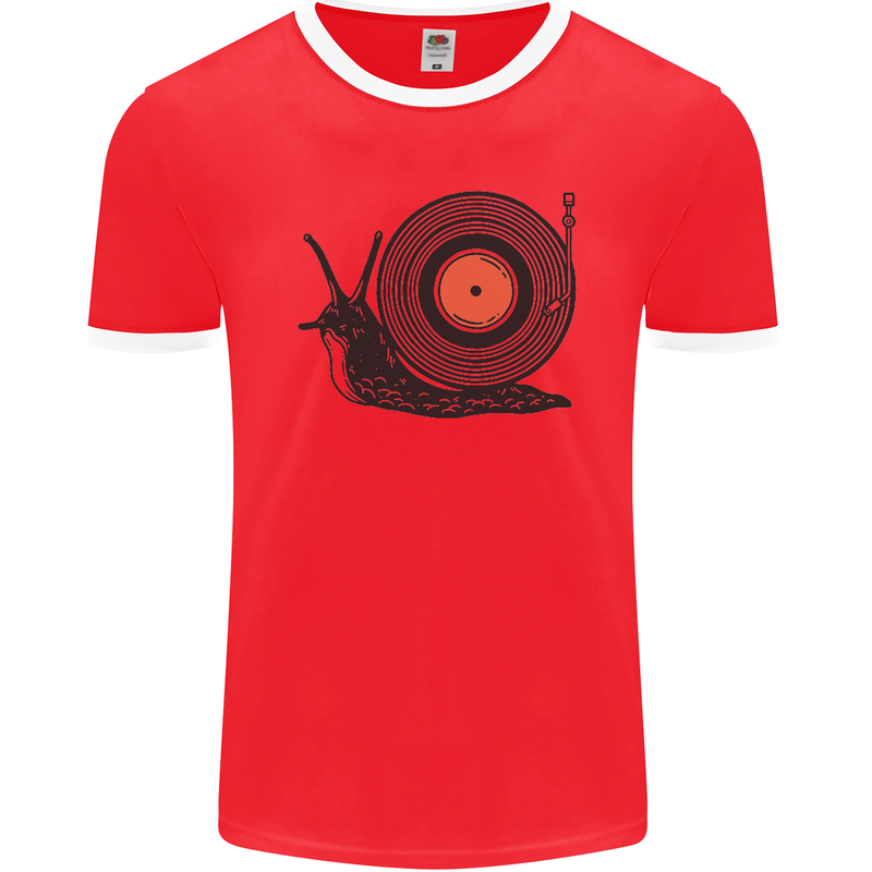 Slug Decks with Vinyl LP DJ DJing Turntable Mens Ringer T-Shirt FotL Red/White